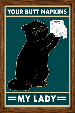 Funny Black Cat Wall Art - "Your Butt Napkins"