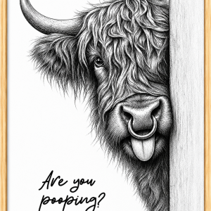 Funny Highland Cow Bathroom Wall Art